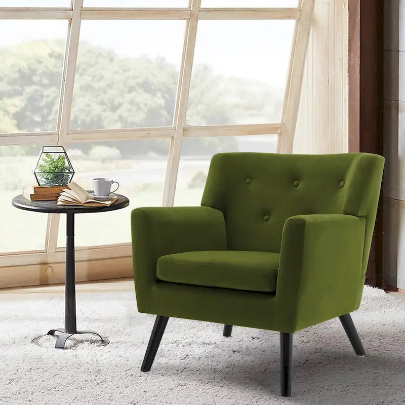 Mit Samt bezogener, getufteter Akzentsessel für das Wohnzimmer – 28.35W x 27.56D x 30.71H