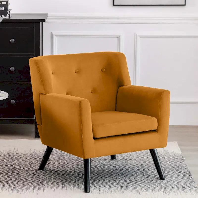 Mit Samt bezogener, getufteter Akzentsessel für das Wohnzimmer – 28.35W x 27.56D x 30.71H