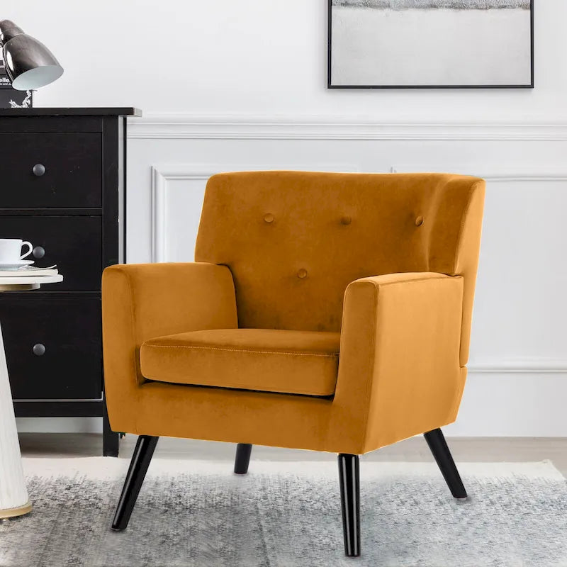 Mit Samt bezogener, getufteter Akzentsessel für das Wohnzimmer – 28.35W x 27.56D x 30.71H