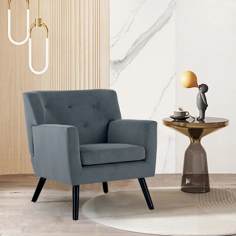 Mit Samt bezogener, getufteter Akzentsessel für das Wohnzimmer – 28.35W x 27.56D x 30.71H