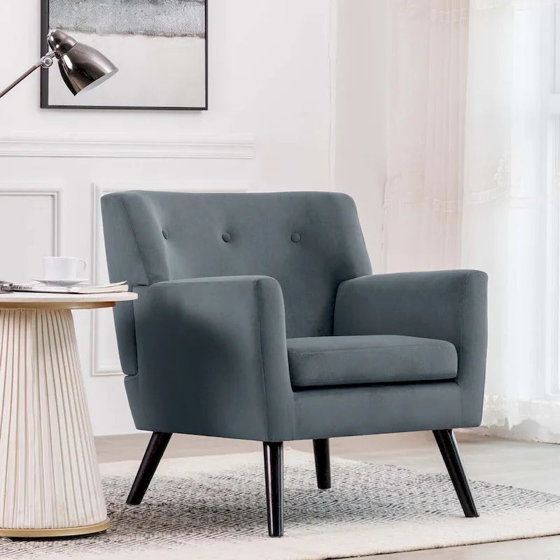 Mit Samt bezogener, getufteter Akzentsessel für das Wohnzimmer – 28.35W x 27.56D x 30.71H