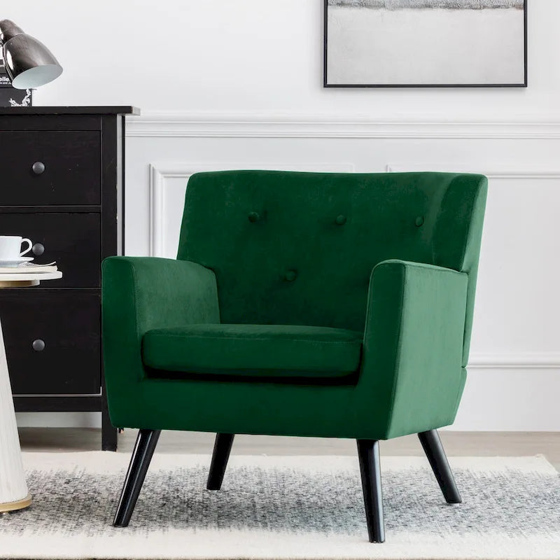 Mit Samt bezogener, getufteter Akzentsessel für das Wohnzimmer – 28.35W x 27.56D x 30.71H