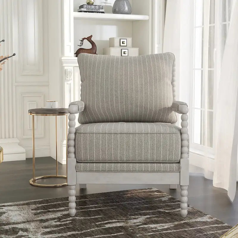 Quince Farmhouse Fabric Padded Beaded Armchair by Furniture of America