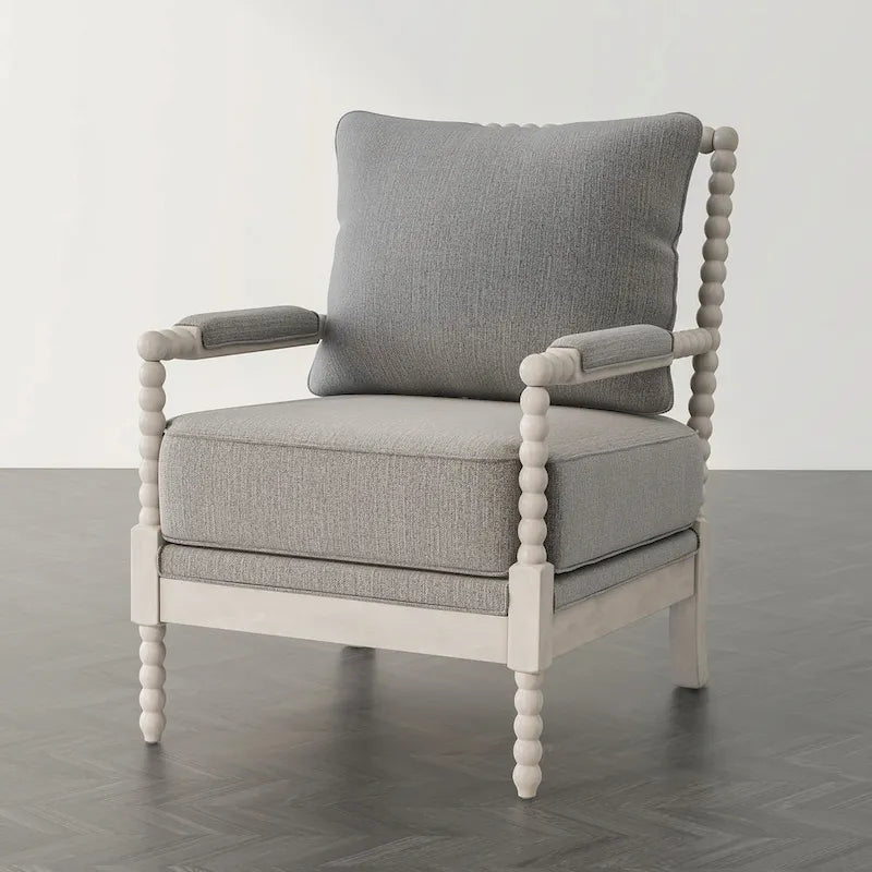 Quince Farmhouse Fabric Padded Beaded Armchair by Furniture of America