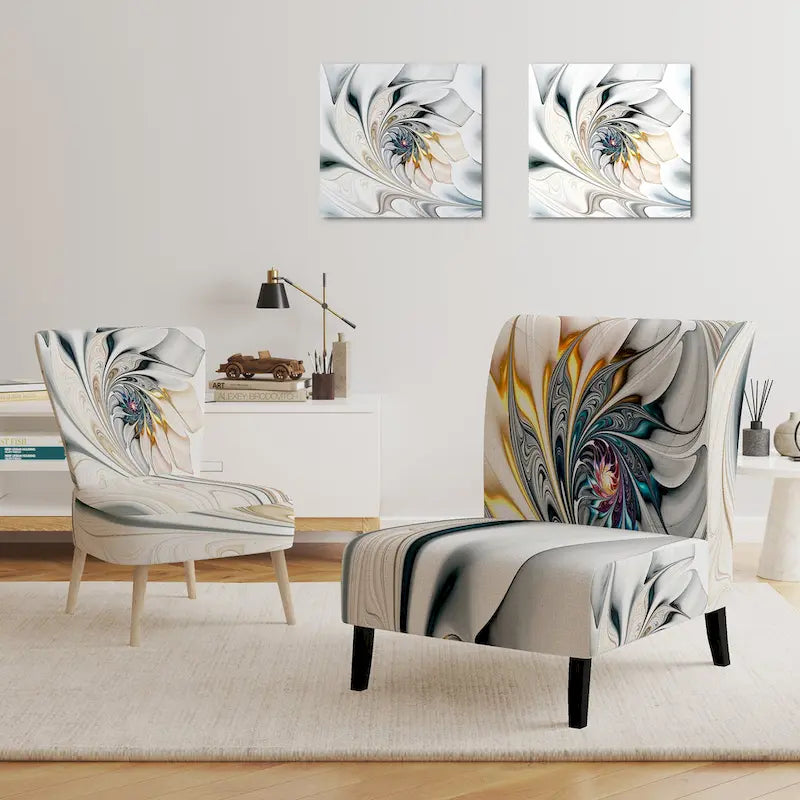 Designart 'White Stained Glass Floral' gestoffeerde fauteuil met bloemenaccent