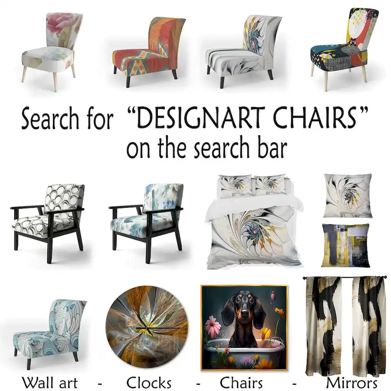 Designart 'White Stained Glass Floral' gestoffeerde fauteuil met bloemenaccent