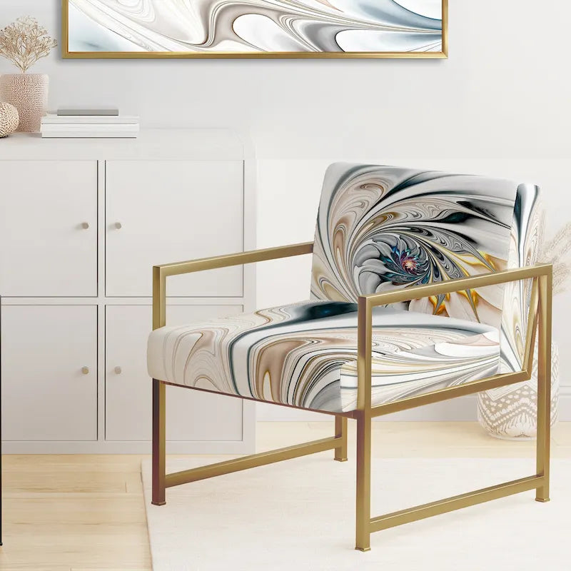 Designart 'White Stained Glass Floral' gestoffeerde fauteuil met bloemenaccent