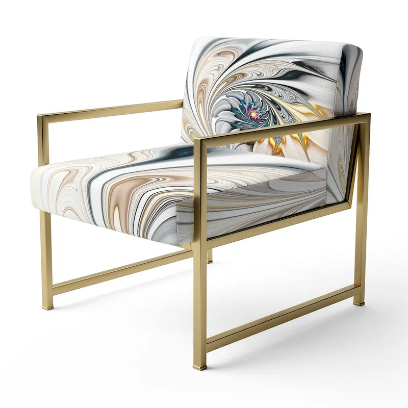 Designart 'White Stained Glass Floral' gestoffeerde fauteuil met bloemenaccent