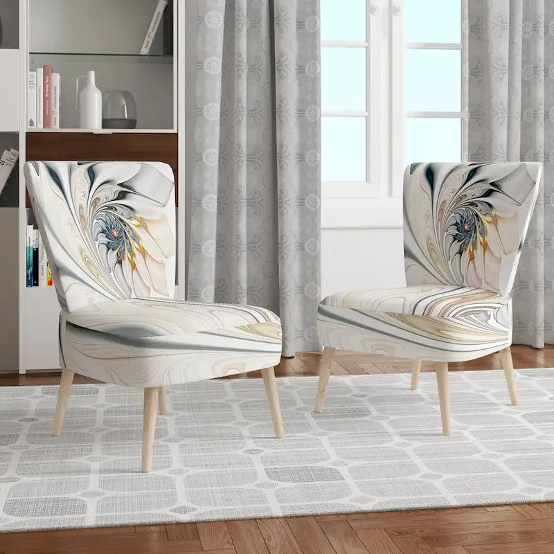 Designart 'White Stained Glass Floral' gestoffeerde fauteuil met bloemenaccent