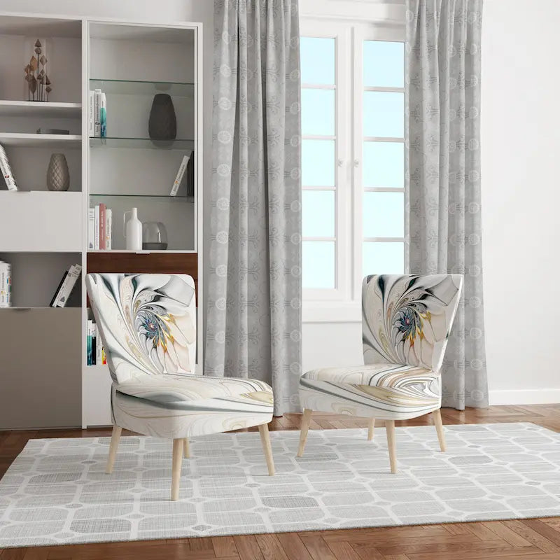 Designart 'White Stained Glass Floral' gestoffeerde fauteuil met bloemenaccent
