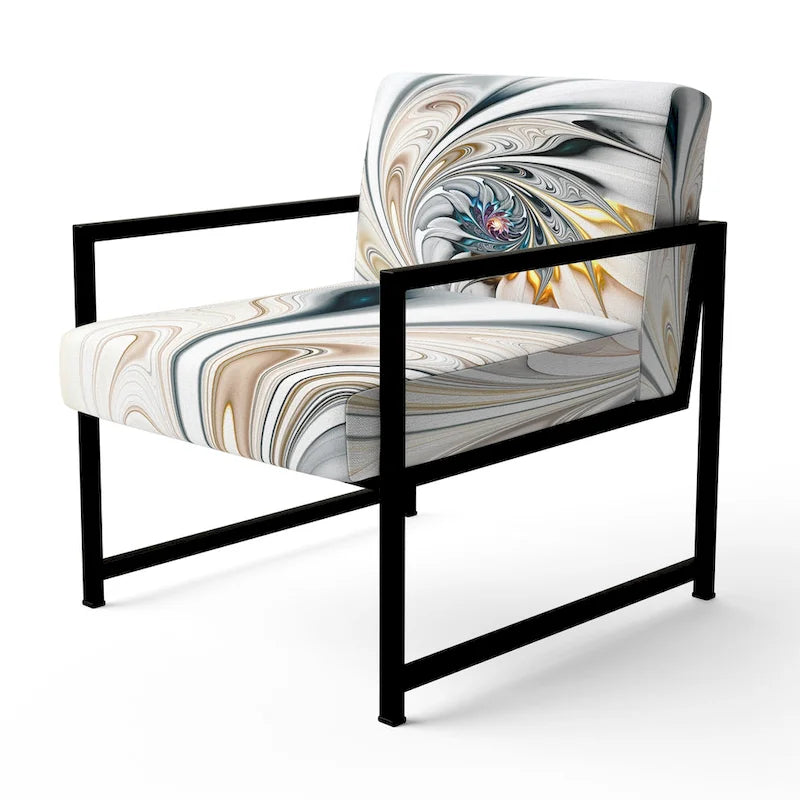 Designart 'White Stained Glass Floral' gestoffeerde fauteuil met bloemenaccent