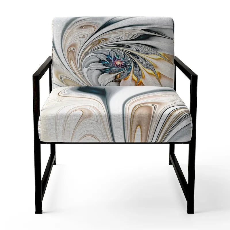 Designart 'White Stained Glass Floral' gestoffeerde fauteuil met bloemenaccent