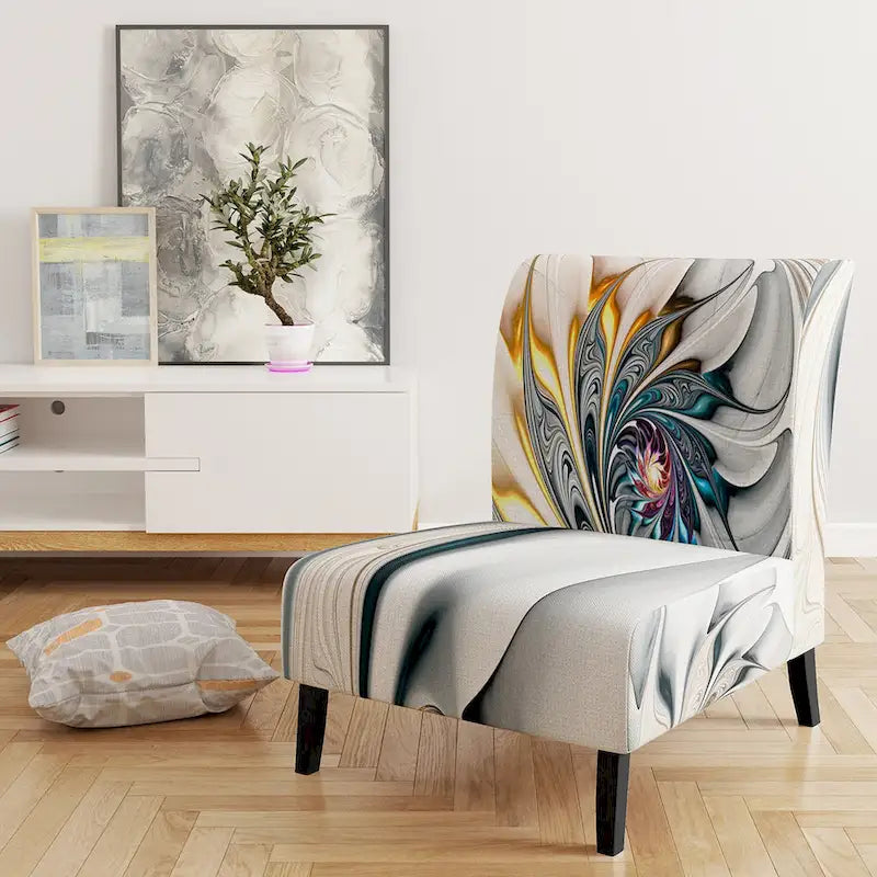 Designart 'White Stained Glass Floral' gestoffeerde fauteuil met bloemenaccent