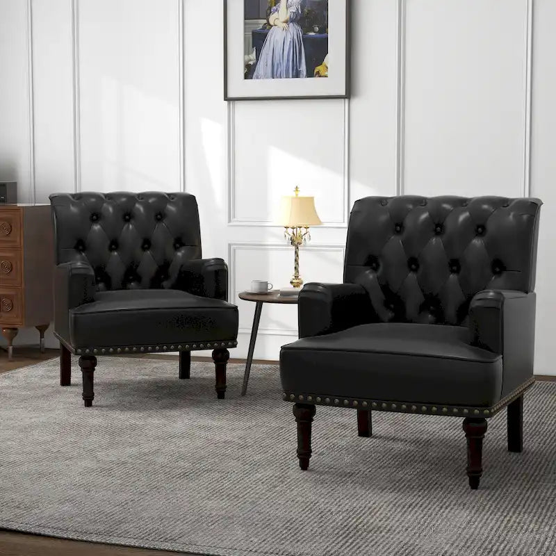 Silla decorativa de cuero sintético PU para sala de estar con respaldo capitoné
