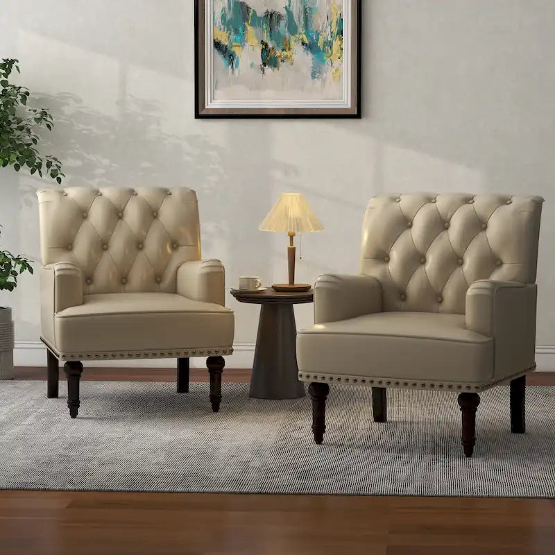 Silla decorativa de cuero sintético PU para sala de estar con respaldo capitoné