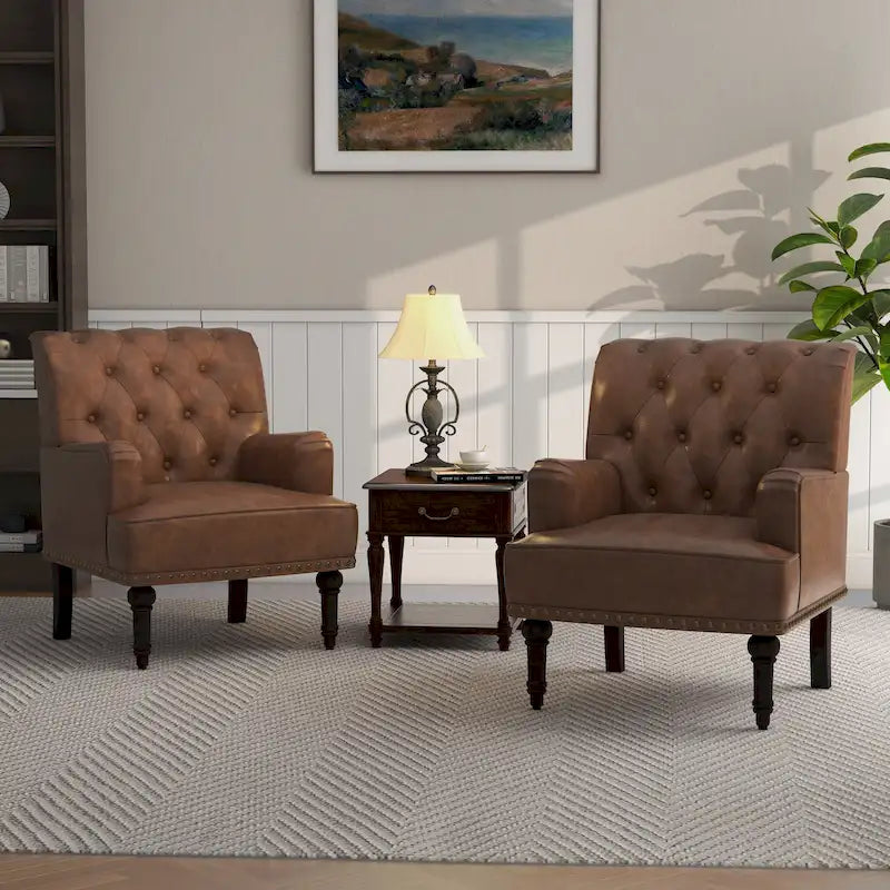 Silla decorativa de cuero sintético PU para sala de estar con respaldo capitoné