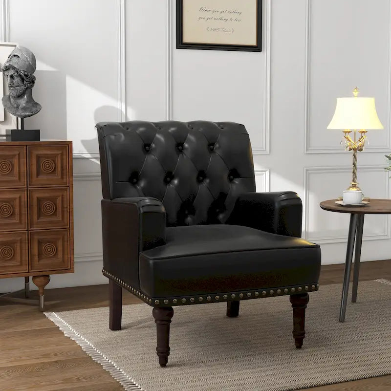 Tufted Vegan Leather Accent Chairs Armchairs with Nailhead Trim