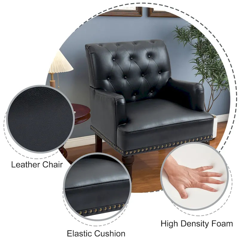 Tufted Vegan Leather Accent Chairs Armchairs with Nailhead Trim