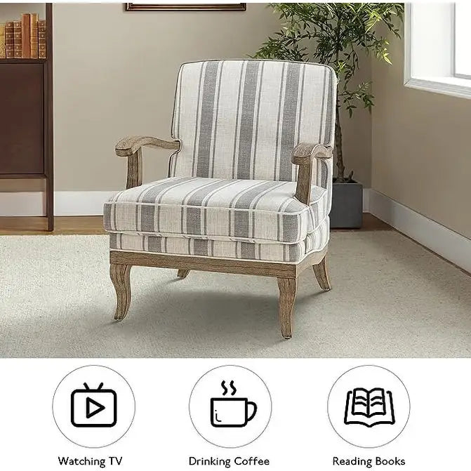 Rinaldo Farmhouse Polyester Armchair with Solid Wood Legs by HULALA HOME