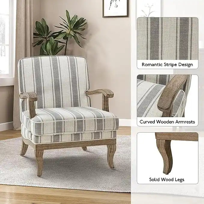 Rinaldo Farmhouse Polyester Armchair with Solid Wood Legs by HULALA HOME