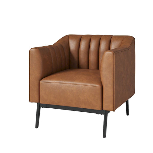 Sillón de cuero industrial Alfons con capitoné de canales y pata metálica, de HULALA HOME