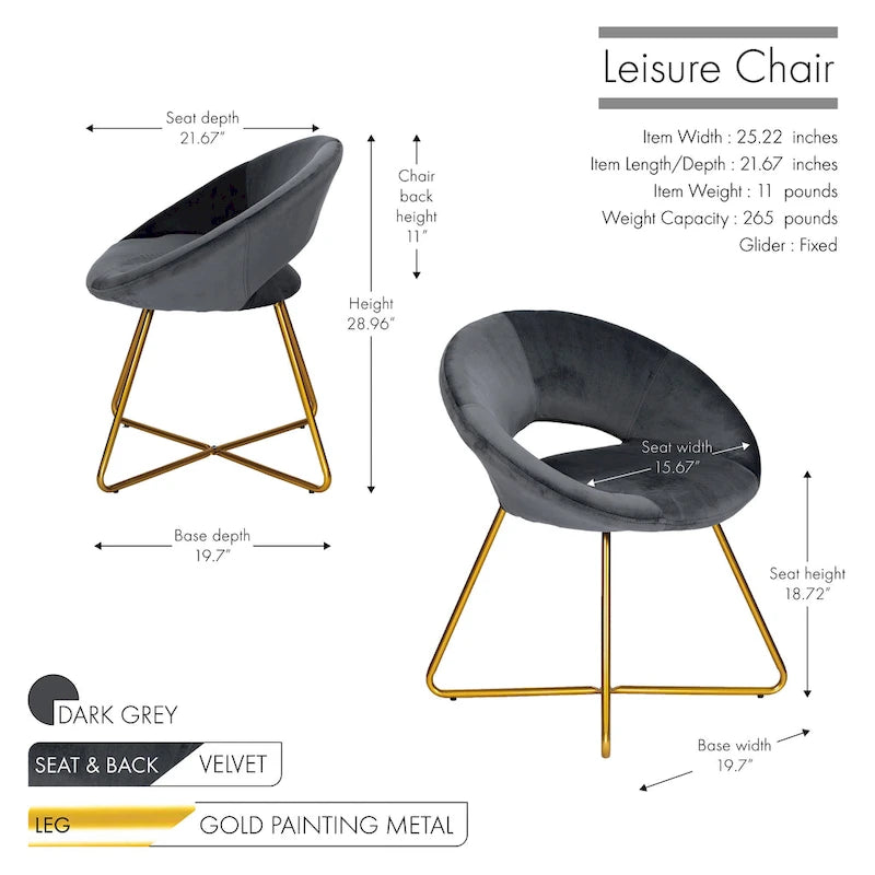 Porthos Home Reine Leisure Accent Chair, Velvet Upholstery, Gold Legs