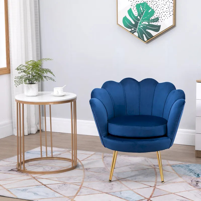 HOMCOM Eleganter Akzentstuhl aus Samtstoff/Freizeitsessel mit goldfarbenen Metallbeinen für das Wohnzimmer – 29.5 x 24.75 x 28.75