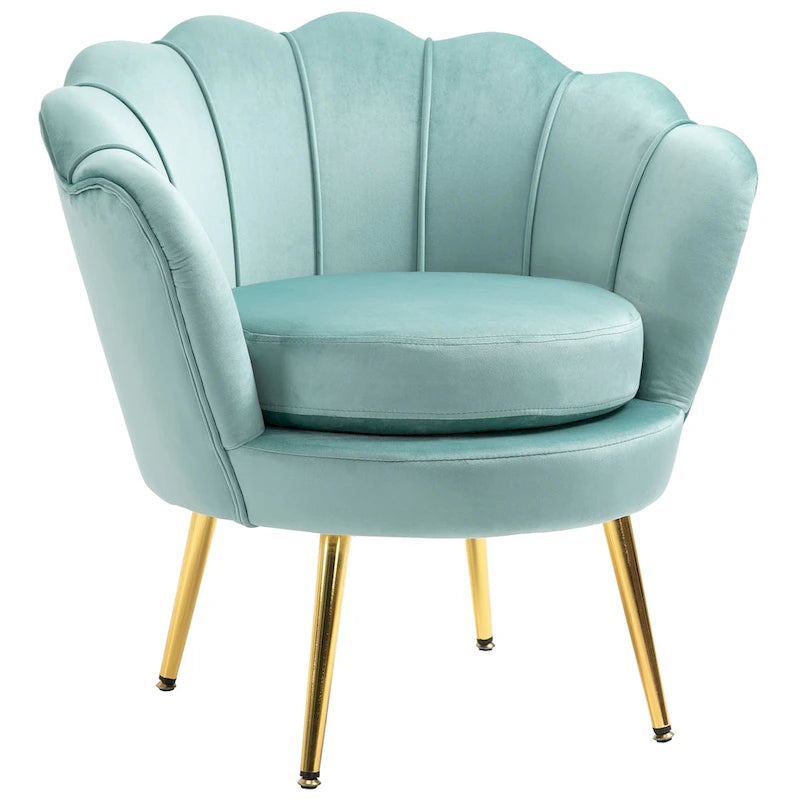 HOMCOM Eleganter Akzentstuhl aus Samtstoff/Freizeitsessel mit goldfarbenen Metallbeinen für das Wohnzimmer – 29.5 x 24.75 x 28.75