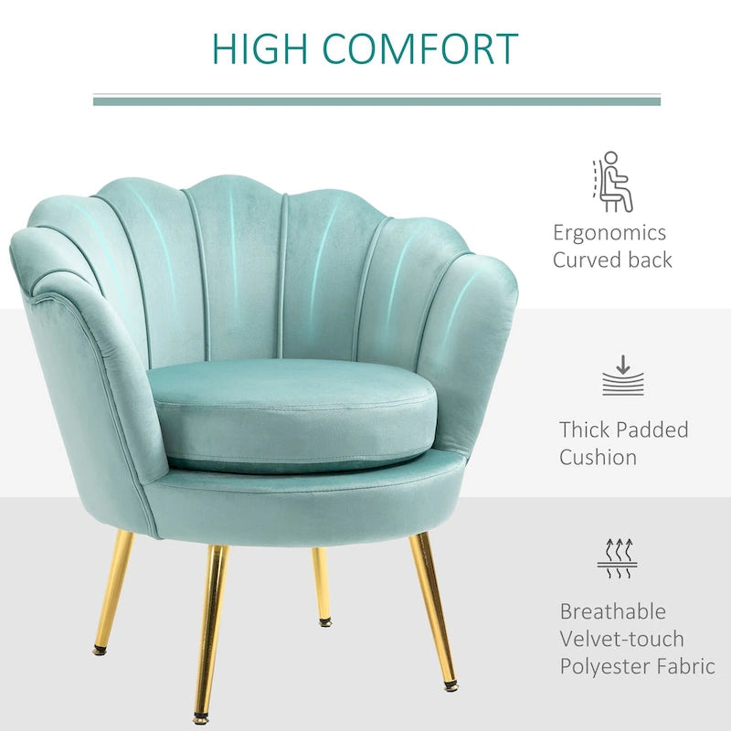 HOMCOM Eleganter Akzentstuhl aus Samtstoff/Freizeitsessel mit goldfarbenen Metallbeinen für das Wohnzimmer – 29.5 x 24.75 x 28.75