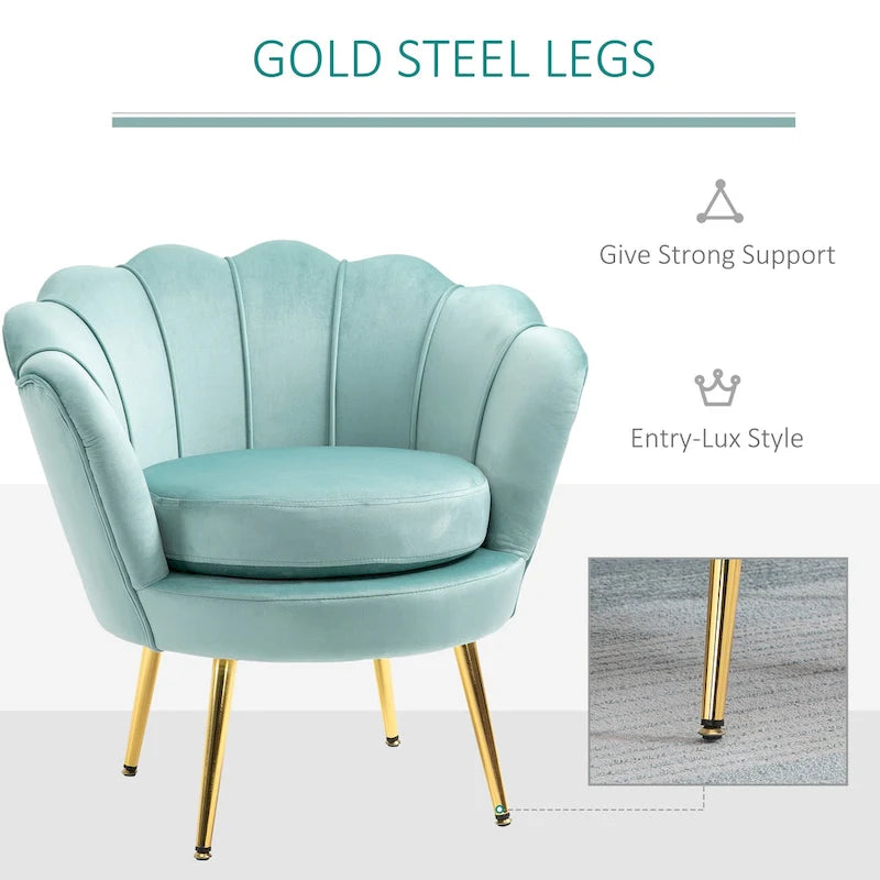 HOMCOM Eleganter Akzentstuhl aus Samtstoff/Freizeitsessel mit goldfarbenen Metallbeinen für das Wohnzimmer – 29.5 x 24.75 x 28.75