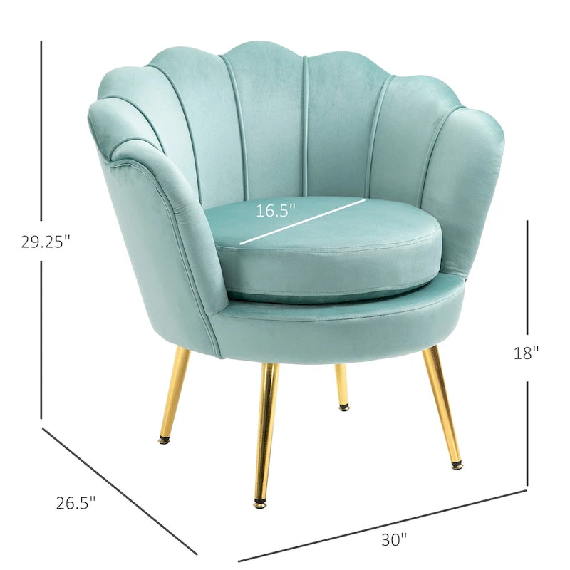 HOMCOM Eleganter Akzentstuhl aus Samtstoff/Freizeitsessel mit goldfarbenen Metallbeinen für das Wohnzimmer – 29.5 x 24.75 x 28.75