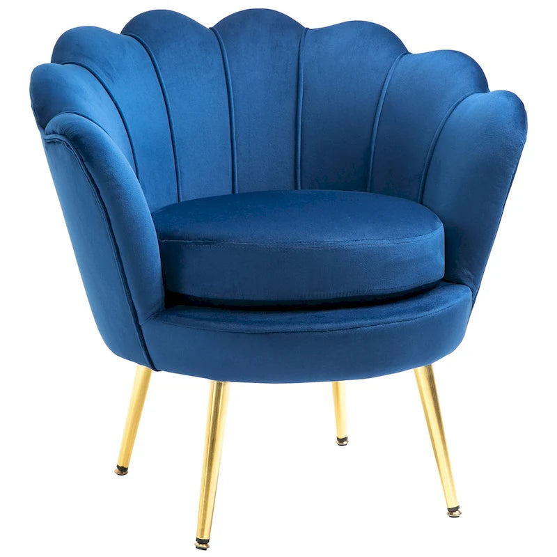 HOMCOM Eleganter Akzentstuhl aus Samtstoff/Freizeitsessel mit goldfarbenen Metallbeinen für das Wohnzimmer – 29.5 x 24.75 x 28.75