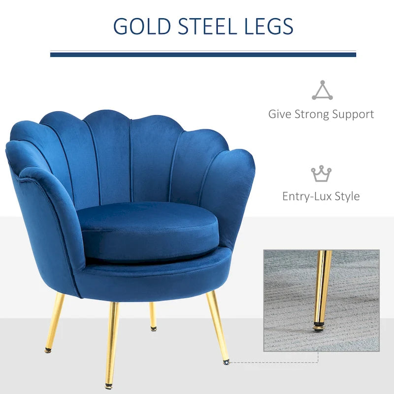 HOMCOM Eleganter Akzentstuhl aus Samtstoff/Freizeitsessel mit goldfarbenen Metallbeinen für das Wohnzimmer – 29.5 x 24.75 x 28.75