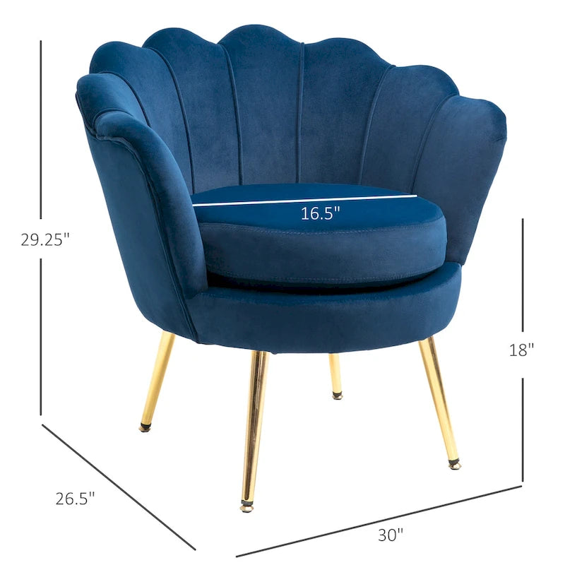 HOMCOM Eleganter Akzentstuhl aus Samtstoff/Freizeitsessel mit goldfarbenen Metallbeinen für das Wohnzimmer – 29.5 x 24.75 x 28.75