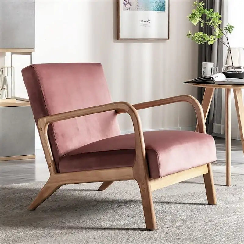 Kreindy moderner Mid-Century-Sessel aus Samt und Holz