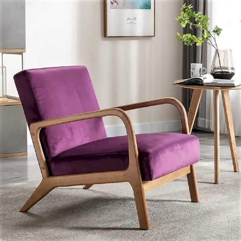 Kreindy moderner Mid-Century-Sessel aus Samt und Holz