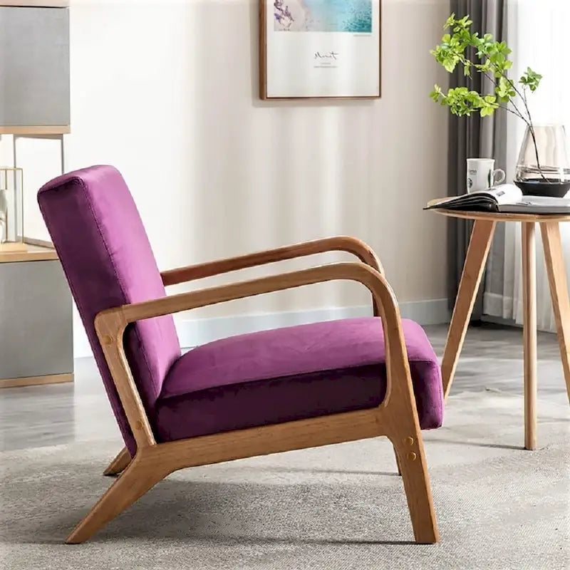 Kreindy moderner Mid-Century-Sessel aus Samt und Holz