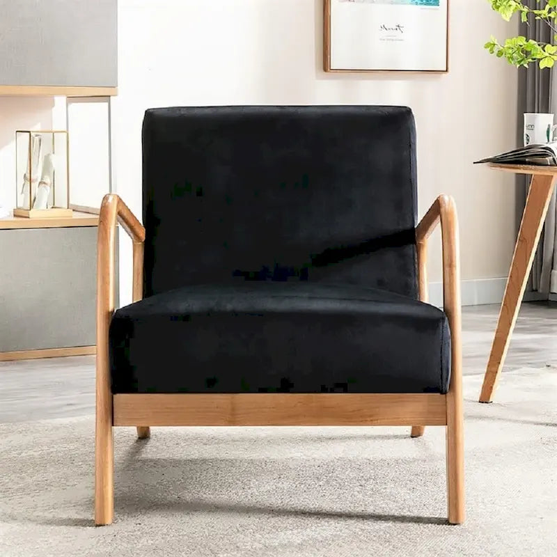 Kreindy moderner Mid-Century-Sessel aus Samt und Holz