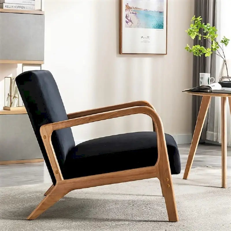 Kreindy moderner Mid-Century-Sessel aus Samt und Holz