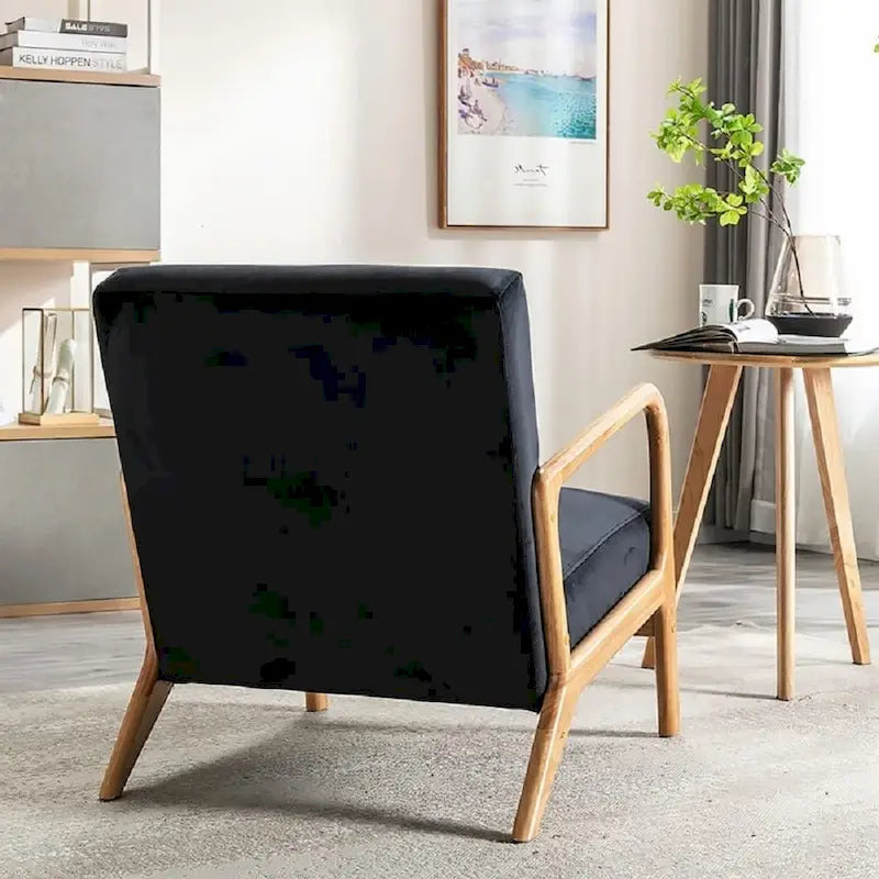 Kreindy moderner Mid-Century-Sessel aus Samt und Holz