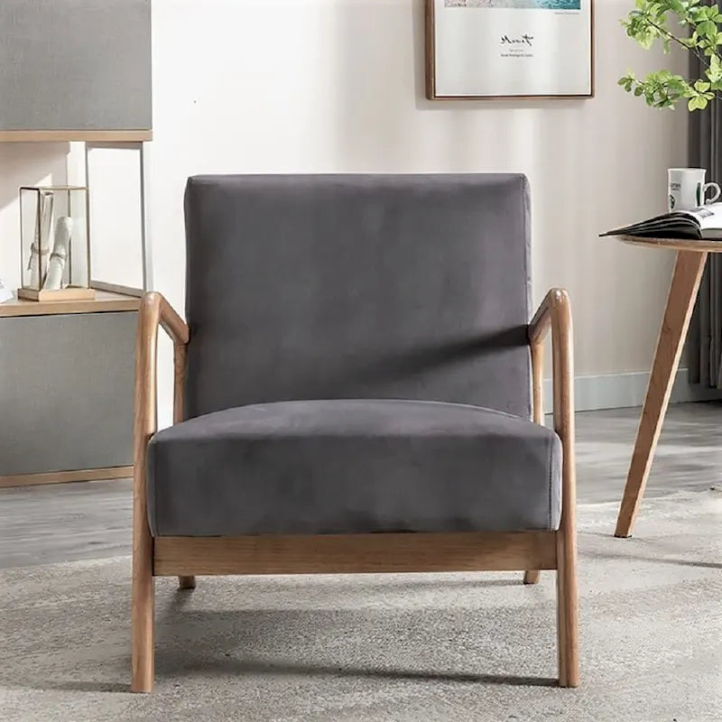 Kreindy moderner Mid-Century-Sessel aus Samt und Holz