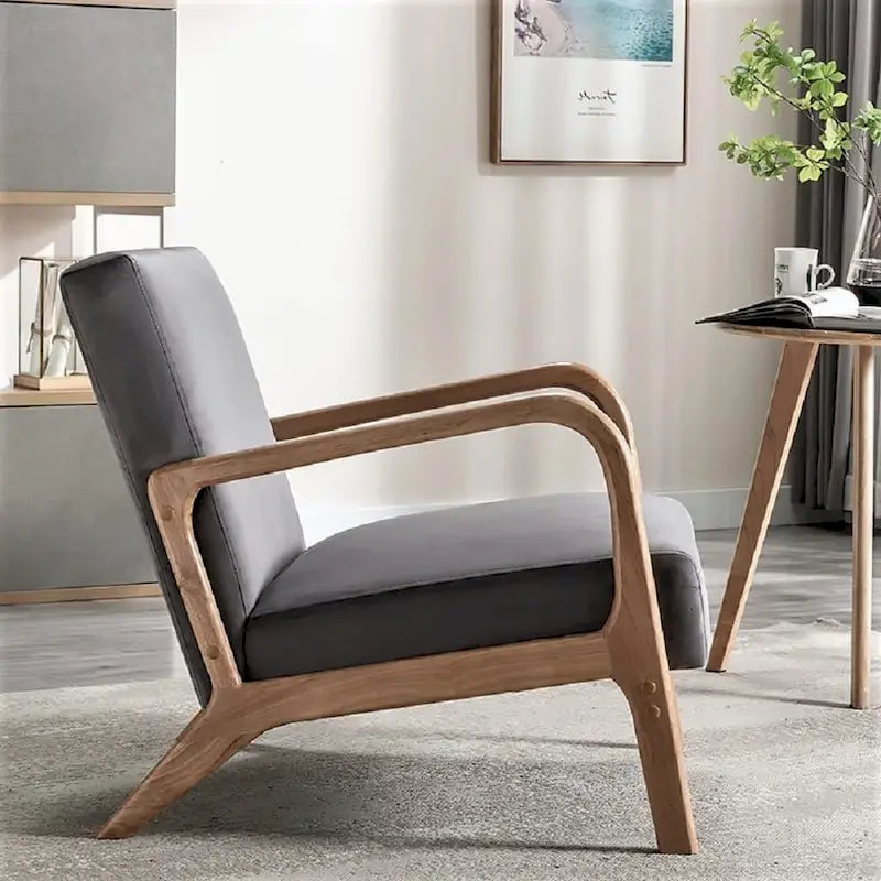 Kreindy moderner Mid-Century-Sessel aus Samt und Holz
