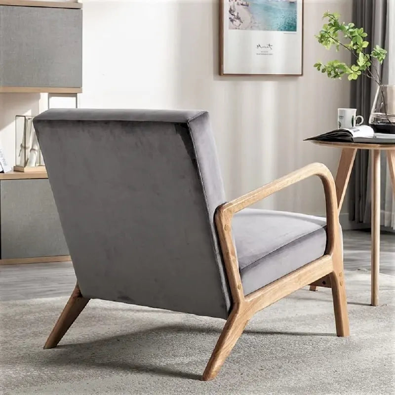 Kreindy moderner Mid-Century-Sessel aus Samt und Holz