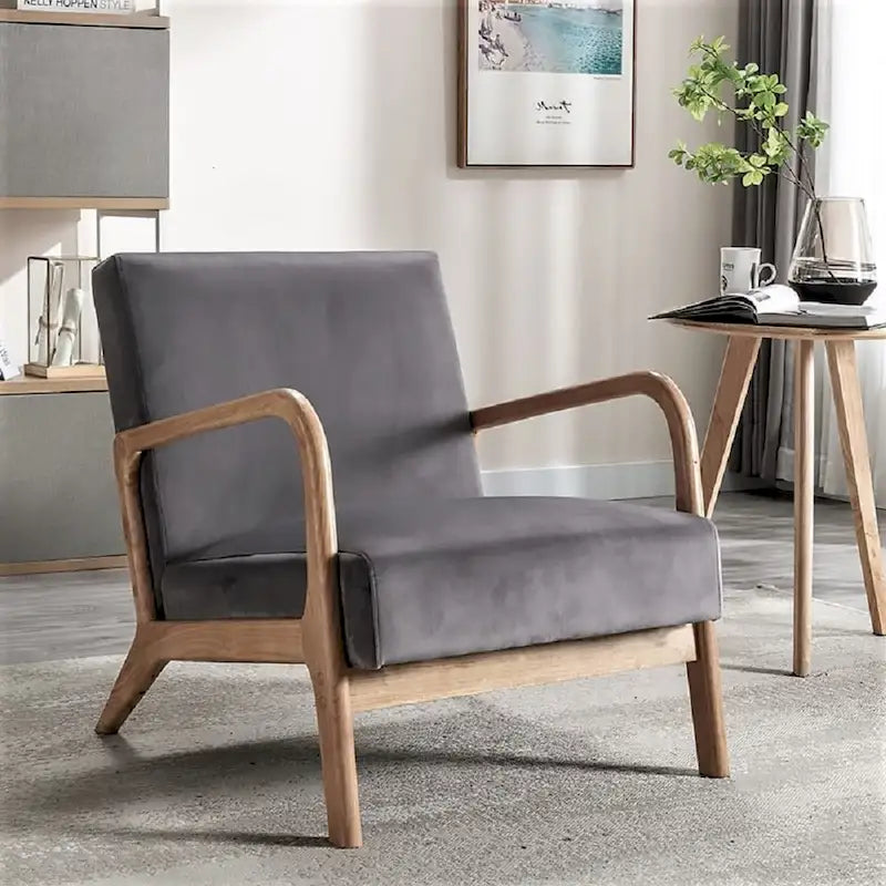 Kreindy moderner Mid-Century-Sessel aus Samt und Holz