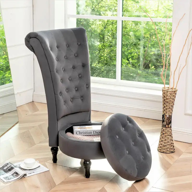Silla de tocador de respaldo alto de terciopelo Gosser de US Pride Furniture, de 20 pulgadas de ancho