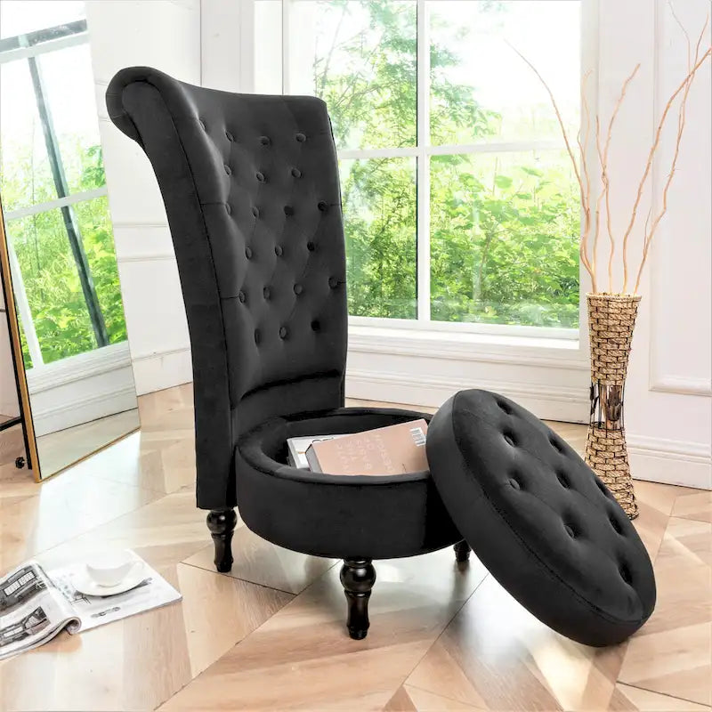Silla de tocador de respaldo alto de terciopelo Gosser de US Pride Furniture, de 20 pulgadas de ancho