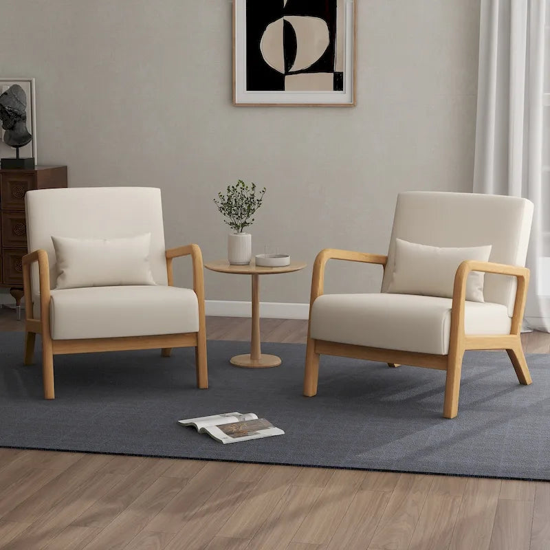 2 Set Upholstered Lounge Arm Chair with Pillow - Set of 2