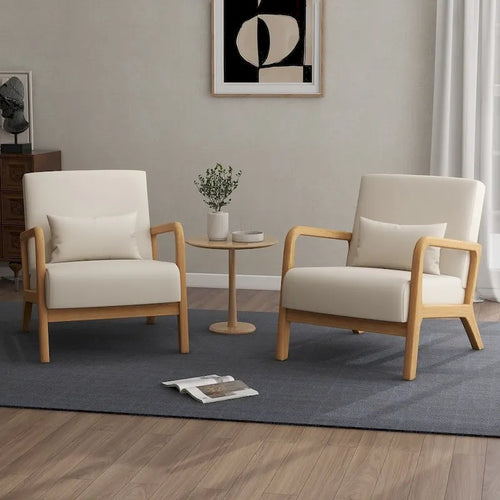 2 Set Upholstered Lounge Arm Chair with Pillow - Set of 2