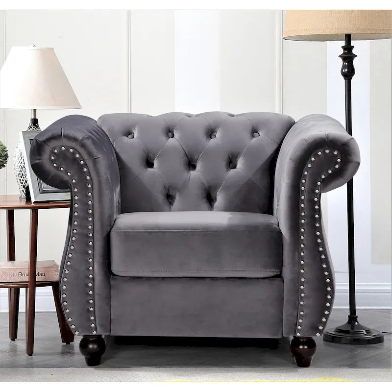 Sillón Chesterfield elegante de terciopelo Kemos