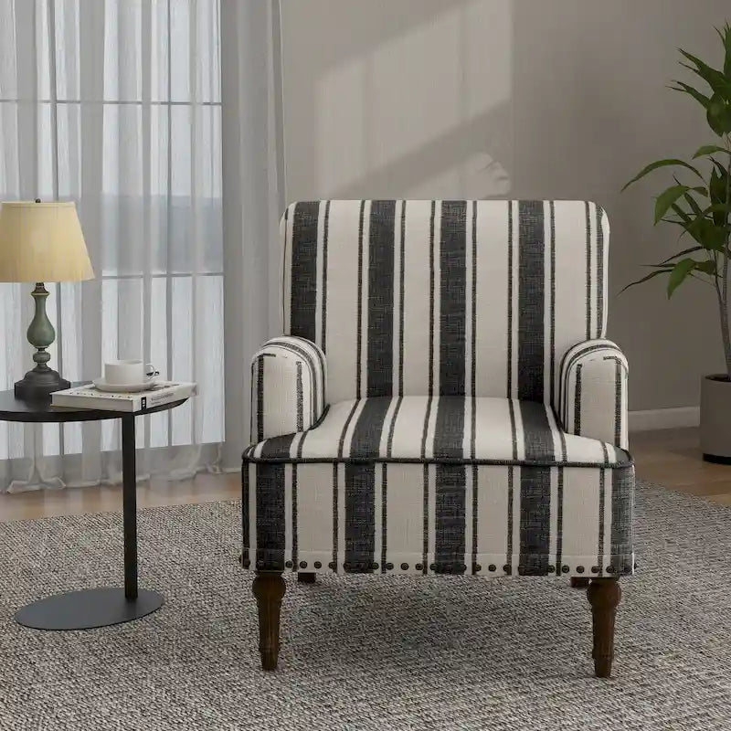 Sillón decorativo tradicional tapizado a rayas, sillón moderno